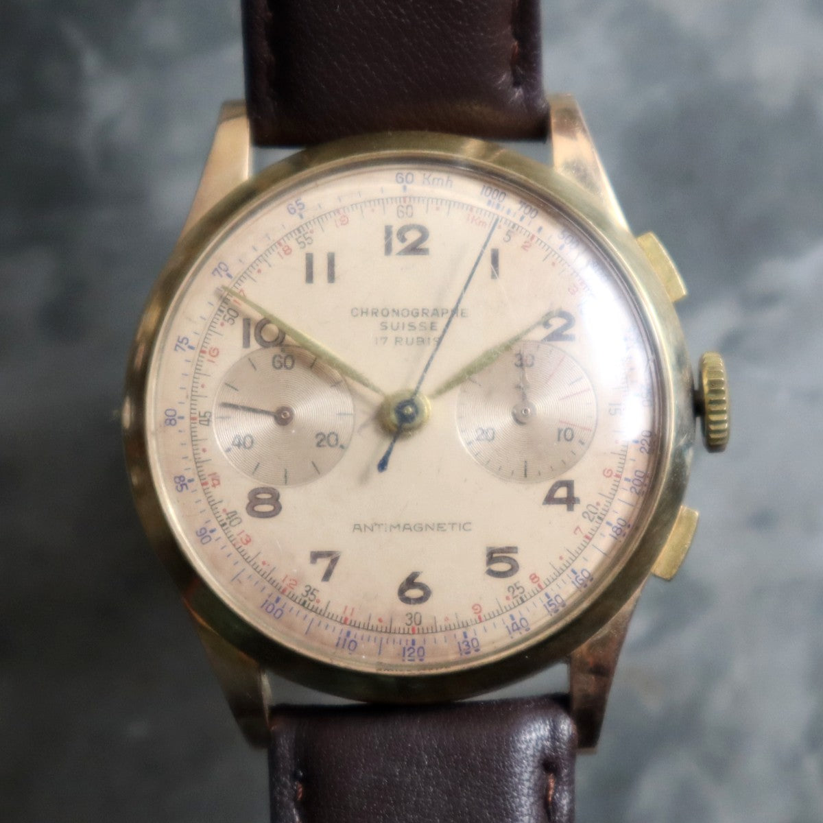 Vintage Chronograph Suisse Large Case 18k Serviced and Warranted