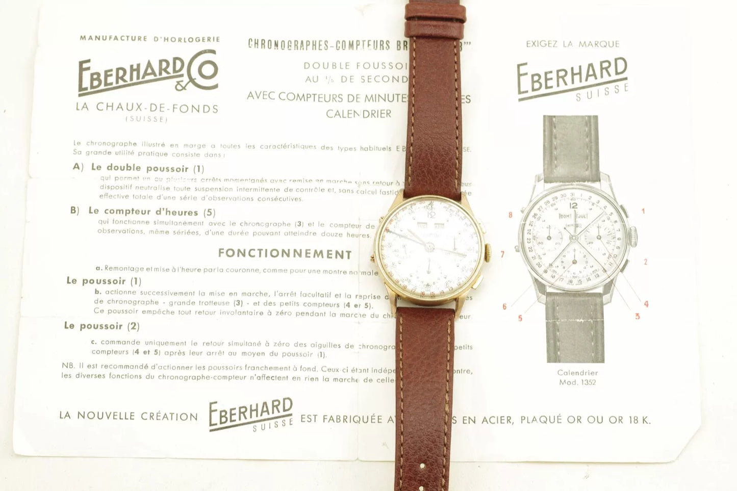 Eberhard & Co Dato Compax Triple Date Chrono 1950's Just Serviced