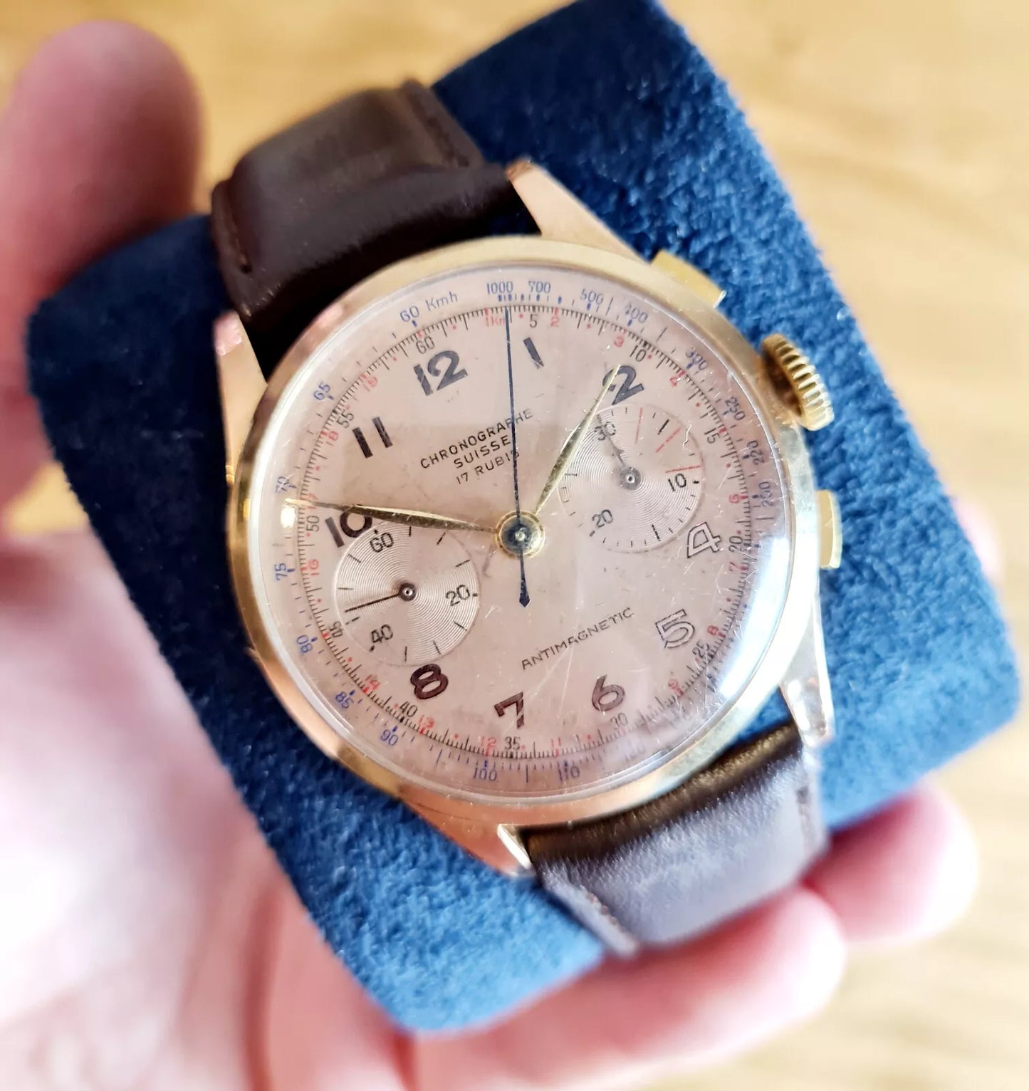 Vintage Chronograph Suisse Large Case 18k Serviced and Warranted