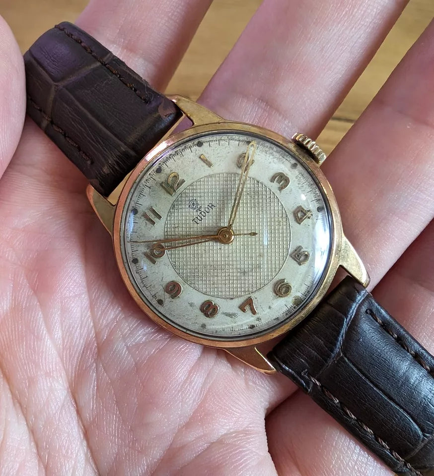 Vintage Tudor 1953 Solid 9k Gold Fantastic Linen Dial | Serviced