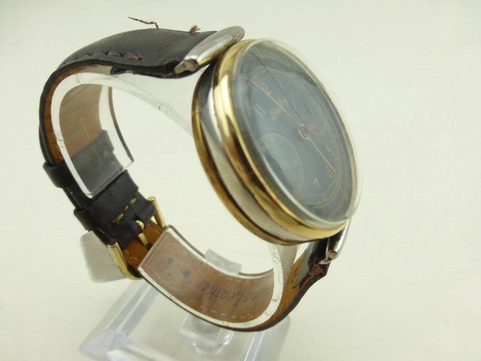 Breitling 789 1940s Rare Black Dial Gold and Steel Chronograph