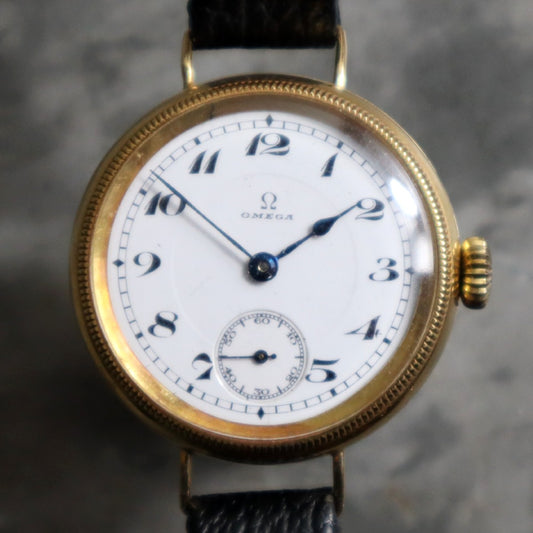18ct Omega Military Officers Trench Watch - Very Rare Early Model