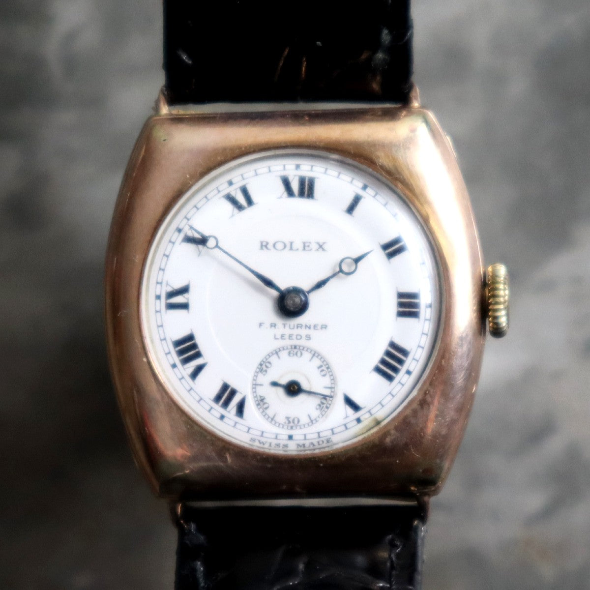 Rolex Solid 9ct Gold Cushion Case | Rare RF Turler Leeds Dial | 1920s