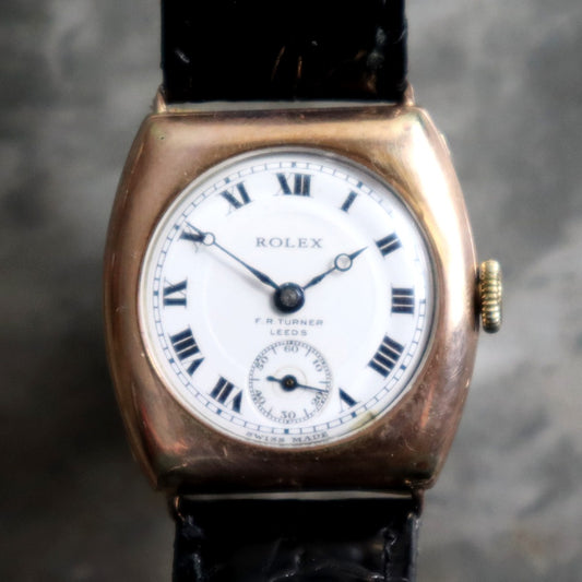 Rolex Solid 9ct Gold Cushion Case | Rare RF Turler Leeds Dial | 1920s