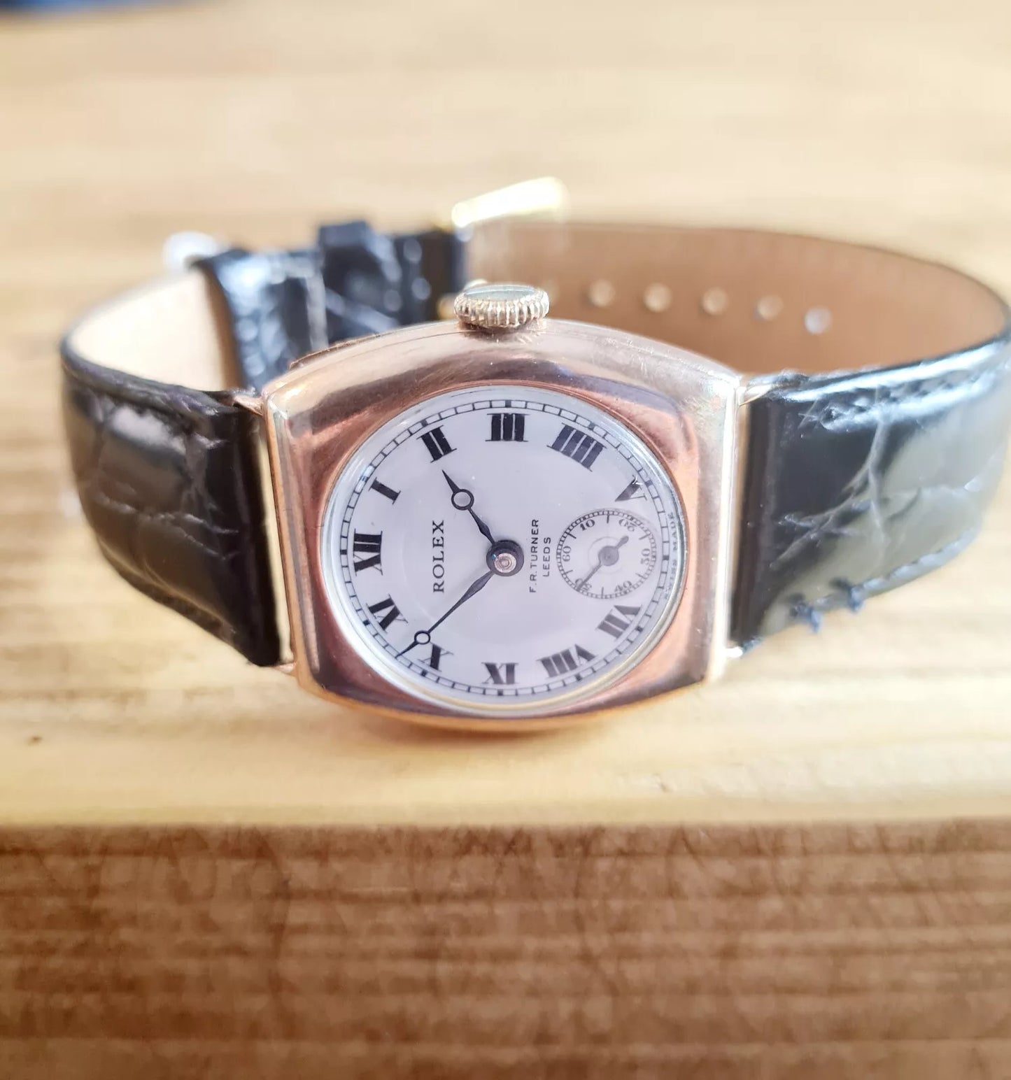 Rolex Solid 9ct Gold Cushion Case | Rare RF Turler Leeds Dial | 1920s