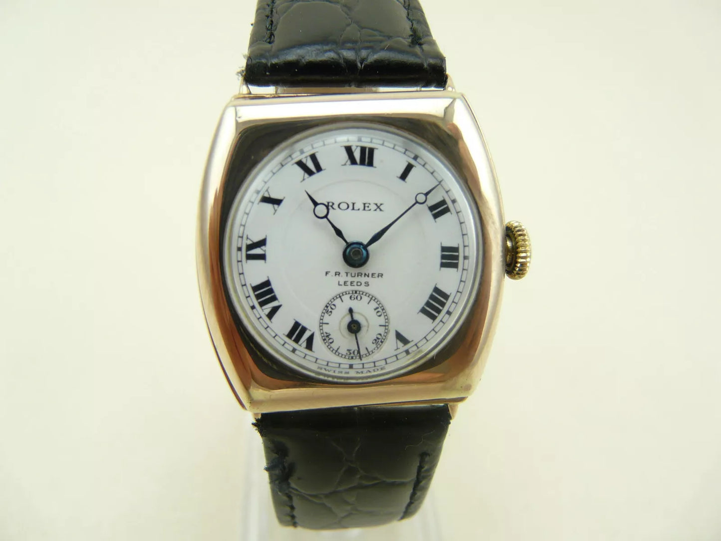 Rolex Solid 9ct Gold Cushion Case | Rare RF Turler Leeds Dial | 1920s