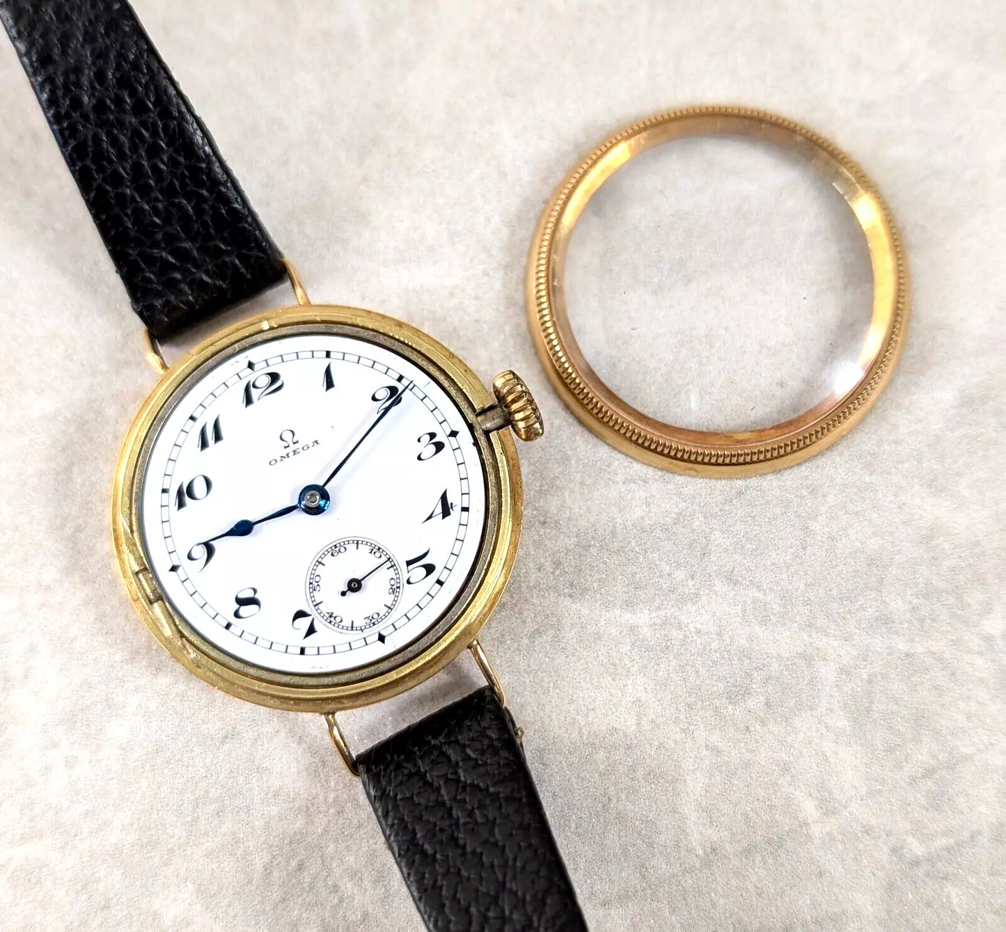 18ct Omega Military Officers Trench Watch - Very Rare Early Model