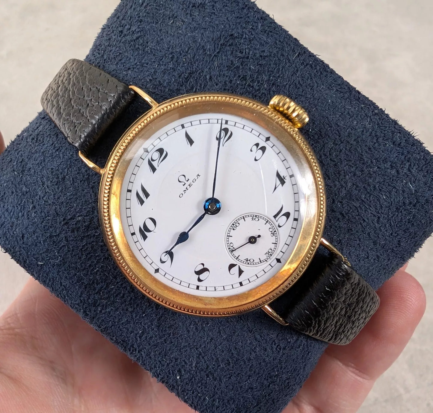 18ct Omega Military Officers Trench Watch - Very Rare Early Model