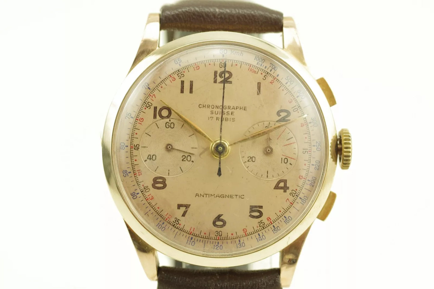Vintage Chronograph Suisse Large Case 18k Serviced and Warranted